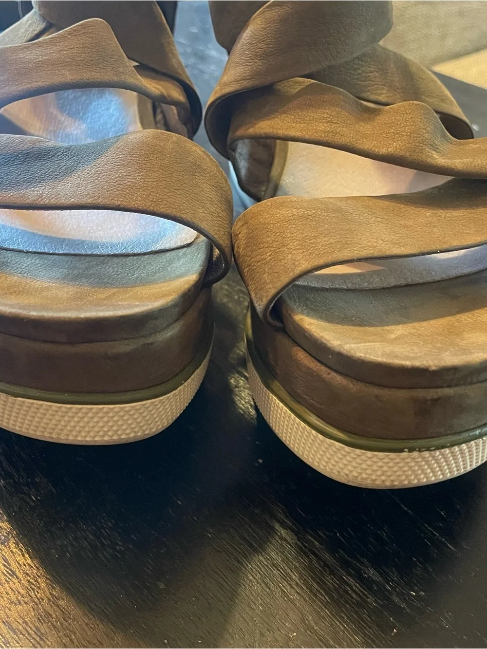 Eileen Fisher Olive-Tan Suede Crisscross Ankle Strap Sandals